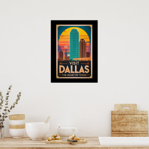 Besuchen Sie Dallas – Retro Skyline Travel Poster