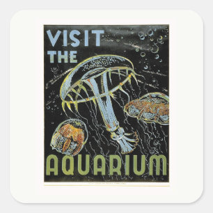 Besuchen Sie das Aquarium - WPA Poster Jellies, Qu Quadratischer Aufkleber