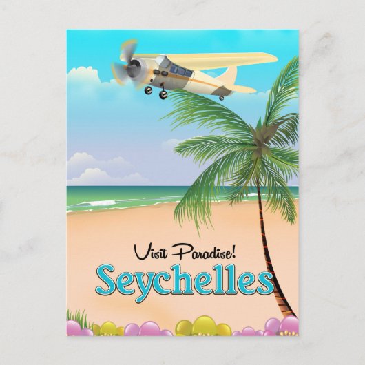 Besuchen Sie das Paradies! Seychelles Reiseplakat Postkarte (Vorderseite)