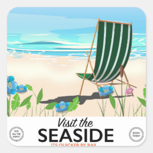 Besuchen Sie das vintage Reiseplakat Seaside Quadratischer Aufkleber