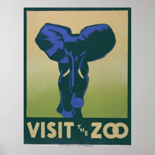Besuchen Sie das Vintage WPA-Poster des Zoo Elepha Poster