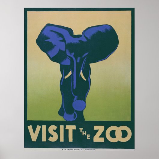 Besuchen Sie das Vintage WPA-Poster des Zoo Elepha Poster (Vorne)
