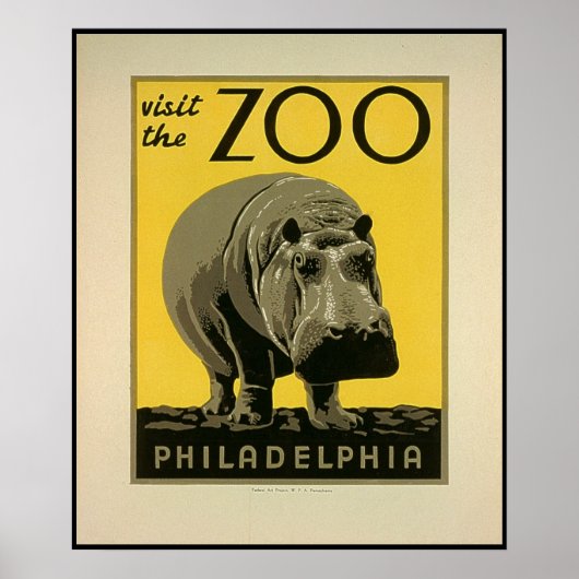 Besuchen Sie den Philadelphia Zoo, Hippo - Old WPA Poster (Vorne)