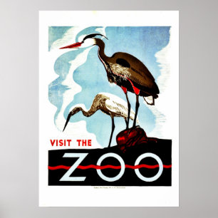Besuchen Sie den Zoo, Reiher, vintage retro WPA Poster