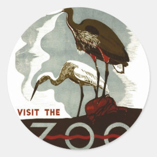 Besuchen Sie den Zoo - WPA-Plakat - Runder Aufkleber