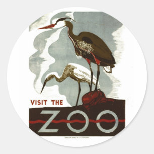 Besuchen Sie den Zoo - WPA Poster - Runder Aufkleber