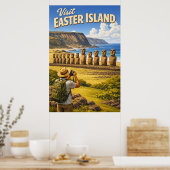 Besuchen Sie die Osterinsel - Vintage-Reiseposter Poster (Küche)