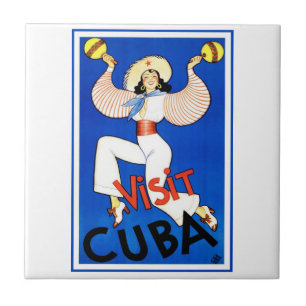 Besuchen Sie Havanna, Kuba, Vintage-Reiseposter Ma Fliese