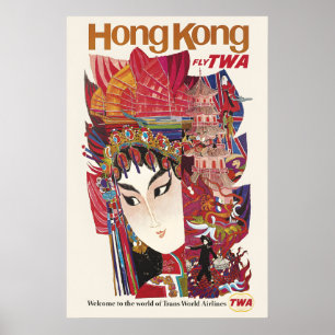 Besuchen Sie Hongkong 1960er Vintage Style Flugrei Poster