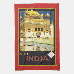Besuchen Sie India Vintage Poster Geschirrtuch