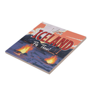 Besuchen Sie Island Vintage Reiseplakat Fliese