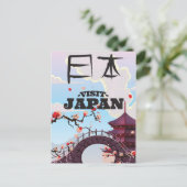 Besuchen Sie Japan Retro-Reiseplakat. Postkarte (Stehend Vorderseite)
