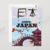 Besuchen Sie Japan Retro-Reiseplakat. Postkarte (Vorne/Hinten)