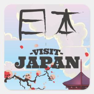 Besuchen Sie Japan Retro-Reiseposter. Quadratischer Aufkleber