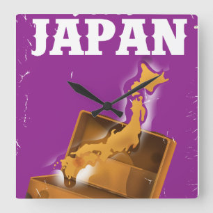Besuchen Sie Japan Vintage-Reiseposter Quadratische Wanduhr