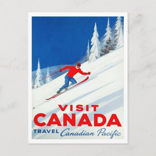 Besuchen Sie Kanada Canadian Pacific Ski Art Postkarte (Vorderseite)
