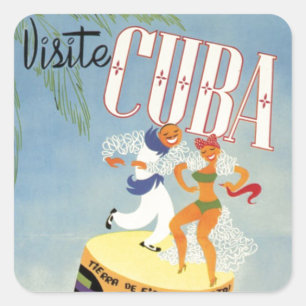 Besuchen Sie Kuba Tiki Fiesta Siesta Vintage Urlau Quadratischer Aufkleber