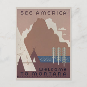 Besuchen Sie Montana Amerika Vintage Postkarte