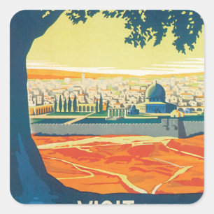 Besuchen Sie Palestine Vintage-Reiseposter Quadratischer Aufkleber