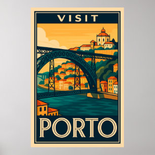 Besuchen Sie Porto Portugal Retro Reiseplaner Art  Poster