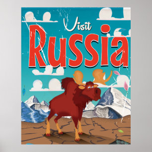 Besuchen Sie Russland Cartoon Vintage Poster