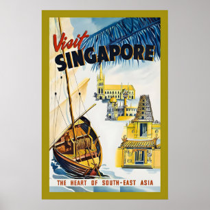 Besuchen Sie Singapur das Herz Asiens 1950er Jahre Poster