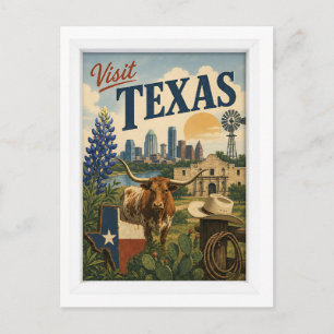 Besuchen Sie Texas Travel Vintage Postkarte