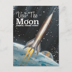 Besuchen Sie The Moon Vintage Science-Fiction-Reis Postkarte