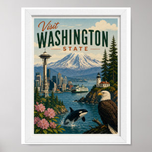 Besuchen Sie Washington State Travel Vintage Poster