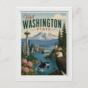 Besuchen Sie Washington State Travel Vintage Postkarte