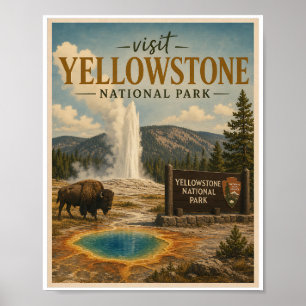 Besuchen Sie Yellowstone National Park Reise Vinta Poster