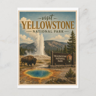 Besuchen Sie Yellowstone National Park Reise Vinta Postkarte