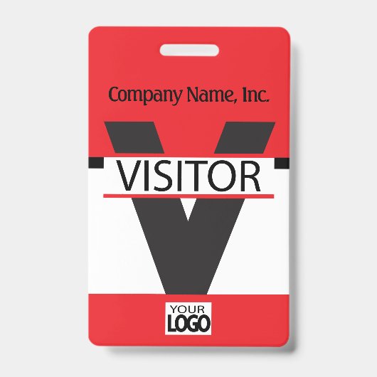 Besucher-Abzeichen mit Ihrem Logo - Rot Ausweis (Vorderseite)