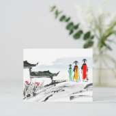Besucher einer Temple Courtyard-China Postkarte (Stehend Vorderseite)