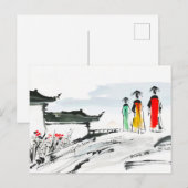 Besucher einer Temple Courtyard-China Postkarte (Vorne/Hinten)