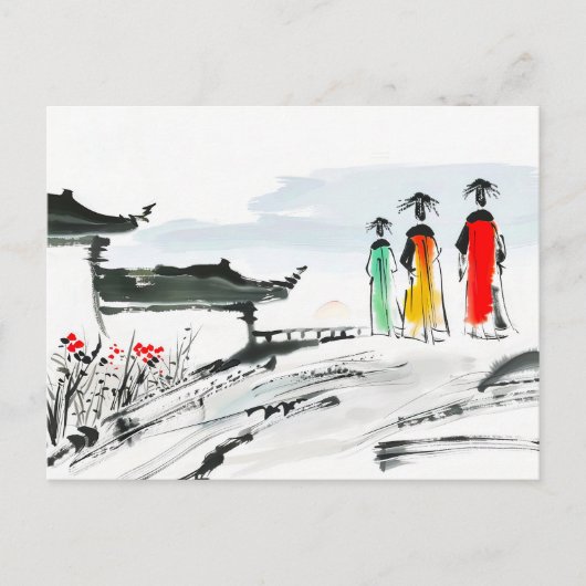 Besucher einer Temple Courtyard-China Postkarte (Vorderseite)