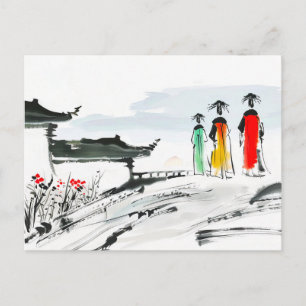 Besucher im Innenhof eines Tempels China Postkarte