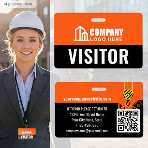 Besucherpass-ID-Logo-Bau Orange Benutzerdefiniert Ausweis