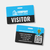 Besucherpass-ID-Logo-Baustellen-QR-Code Blau Ausweis (Vorder- & Rückseite)