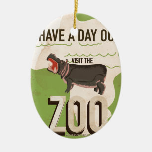 Besucht das alte Reiseposter des Zoos Keramik Ornament