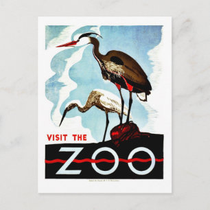 Besucht den Zoo, Reiher, vintage retro WPA Postkarte