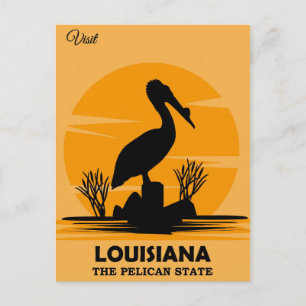 Besucht Louisiana Vintage Pelican Reise Postkarte
