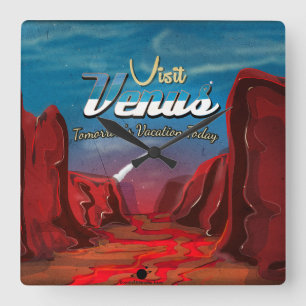 Besucht Venus Vintage Poster Quadratische Wanduhr