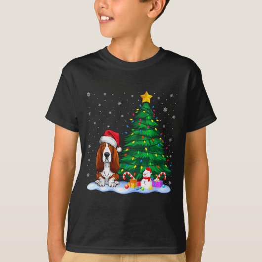 Bet Hound Dog Xmas Tree Lights Reindeer Hat Christ T-Shirt (Vorderseite)