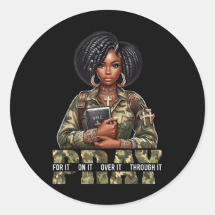 Bete darüber Bete darüber Schwarze Frau Afro Chris Runder Aufkleber