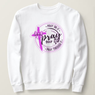 Bete durch das weiche weiße Sweatshirt, Kreuz Sweatshirt
