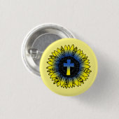 Bete für die Ukraine Sonnenblumen und Kreuz 3 cm R Button (Vorne & Hinten)