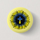 Bete für die Ukraine Sonnenblumen und Kreuz 3 cm R Button (Vorderseite)