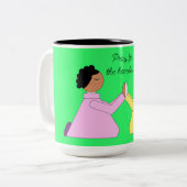 Bete für Obdachlose: Grün Zweifarbige Tasse (Vorderseite Links)