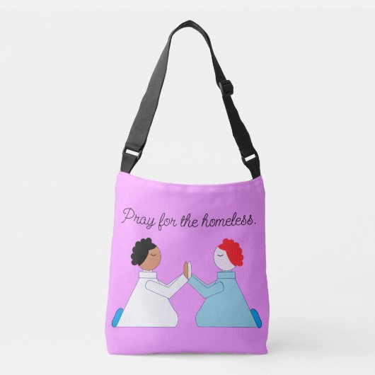 Bete für Obdachlose: Lavendel Tragetaschen Mit Langen Trägern (Vorderseite)